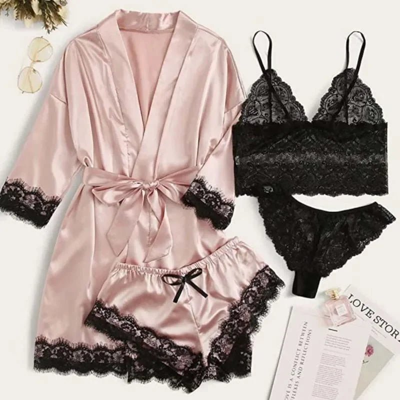 Four-Piece Satin Sleepwear and Robe Set - Luzilly Bridal & Apparel