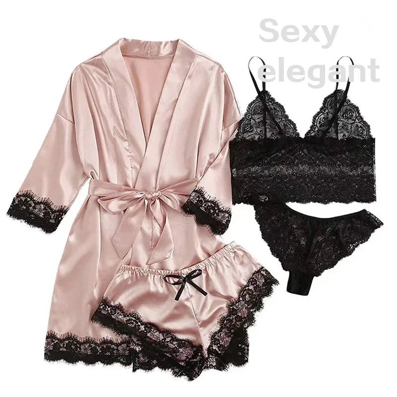 Four-Piece Satin Sleepwear and Robe Set - Luzilly Bridal & Apparel