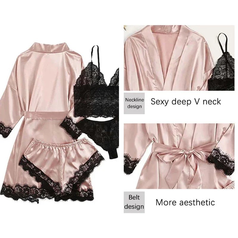 Four-Piece Satin Sleepwear and Robe Set - Luzilly Bridal & Apparel