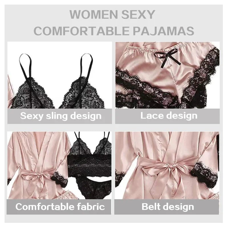 Four-Piece Satin Sleepwear and Robe Set - Luzilly Bridal & Apparel