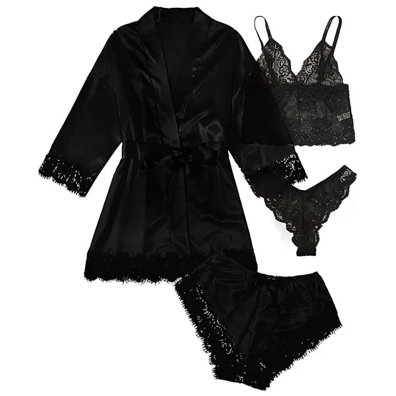 Four-Piece Satin Sleepwear and Robe Set - Luzilly Bridal & Apparel