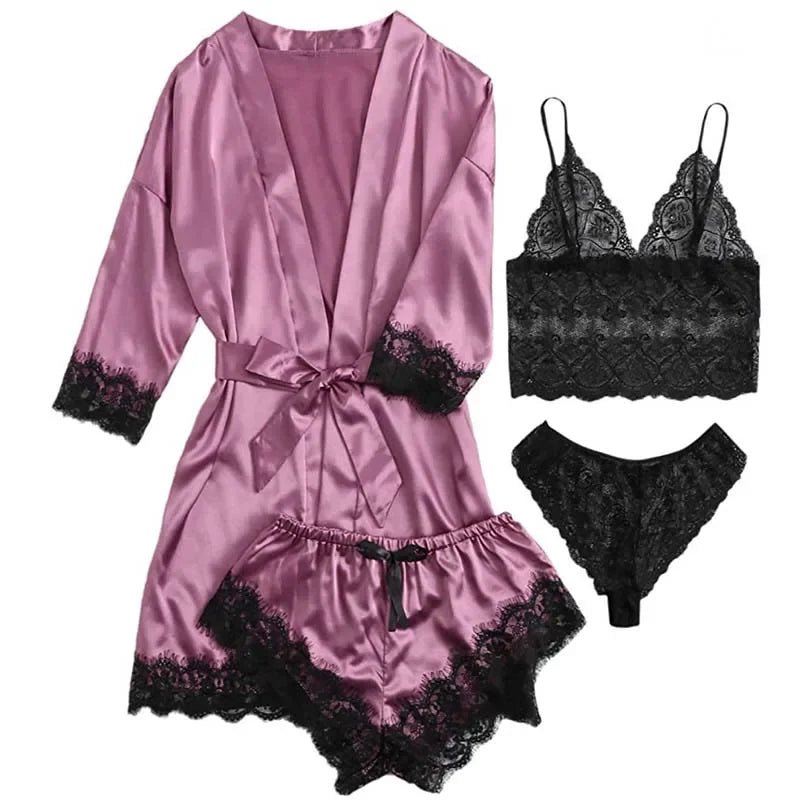 Four-Piece Satin Sleepwear and Robe Set - Luzilly Bridal & Apparel