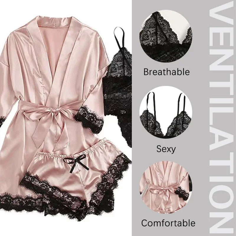 Four-Piece Satin Sleepwear and Robe Set - Luzilly Bridal & Apparel