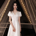 French Bridesmaid Cheongsam Satin Light Wedding Small Evening Dress Women - Luzilly Bridal & Apparel