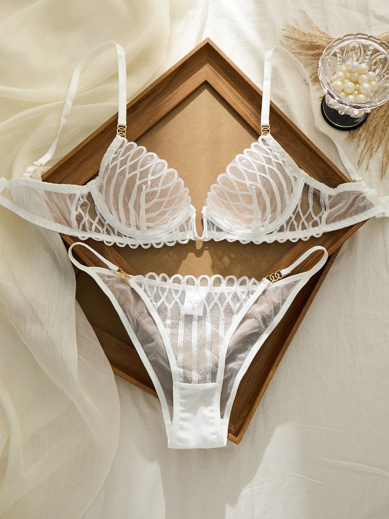 French Embroidered V-Neck Bra & Panty Set - Luzilly Bridal & Apparel