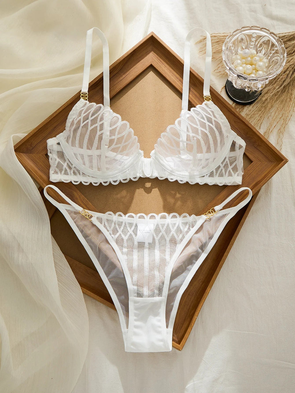 French Embroidered V-Neck Bra & Panty Set - Luzilly Bridal & Apparel