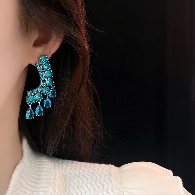 French Exquisite Bling Sea Blue Zircon Earrings Luxury Silver Color Shiny Crystal Trendy Jewelry for Women Gift INS - Luzilly Bridal & Apparel