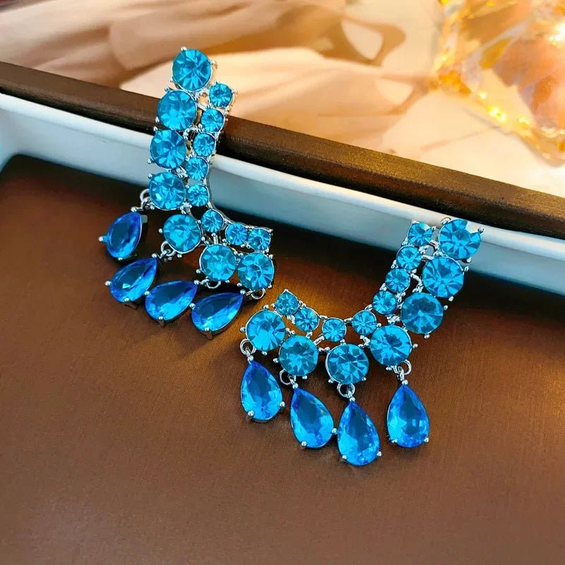 French Exquisite Bling Sea Blue Zircon Earrings Luxury Silver Color Shiny Crystal Trendy Jewelry for Women Gift INS - Luzilly Bridal & Apparel