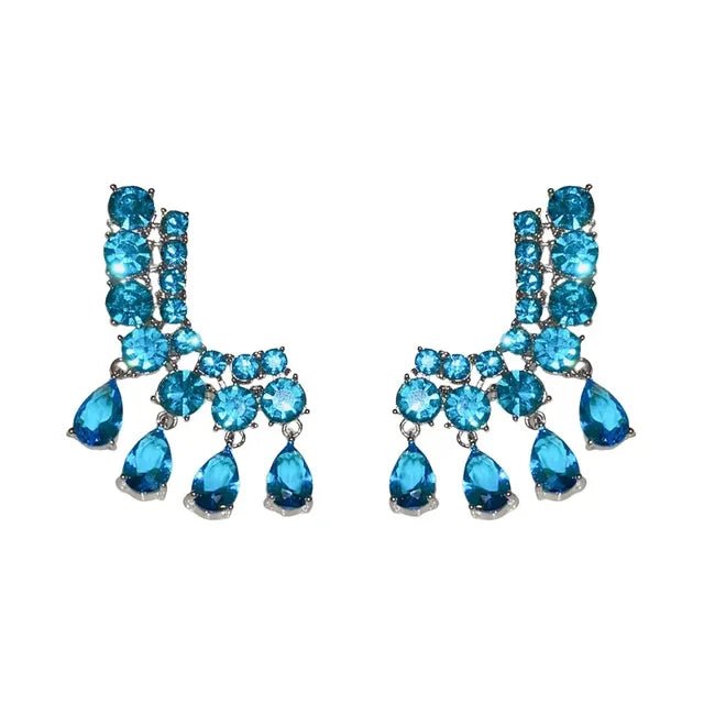 French Exquisite Bling Sea Blue Zircon Earrings Luxury Silver Color Shiny Crystal Trendy Jewelry for Women Gift INS - Luzilly Bridal & Apparel