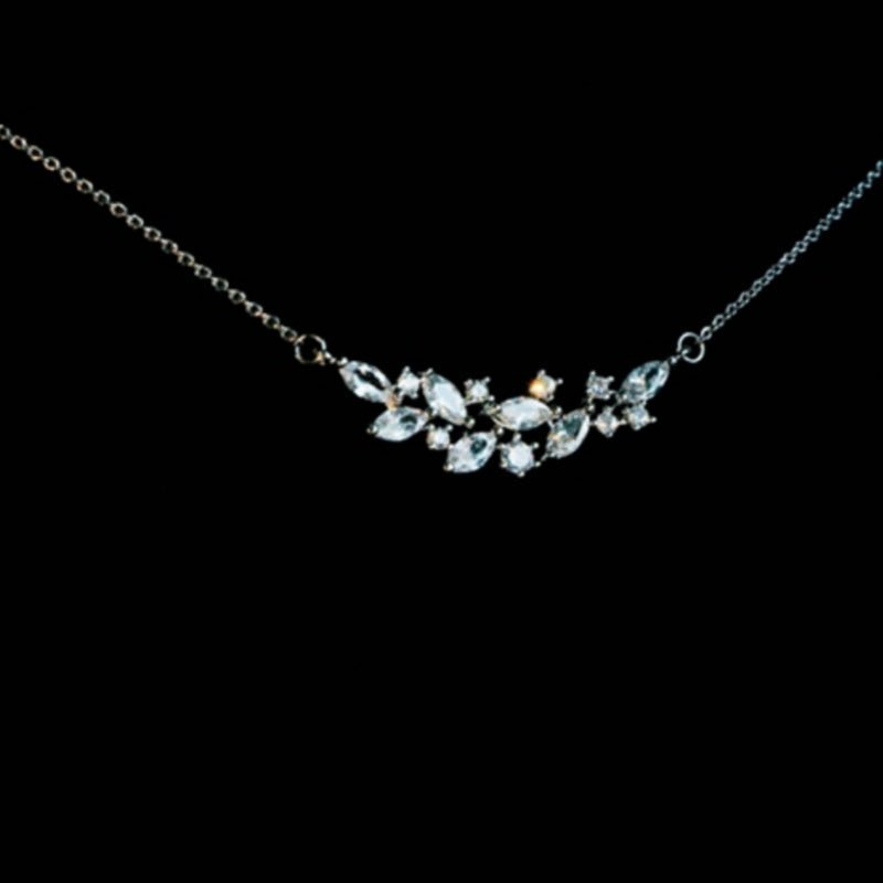 French Exquisite Zircon Leaves Super Fairy Bridal Wedding Necklace Earrings - Luzilly Bridal & Apparel