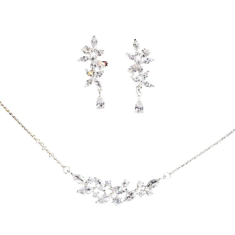 French Exquisite Zircon Leaves Super Fairy Bridal Wedding Necklace Earrings - Luzilly Bridal & Apparel