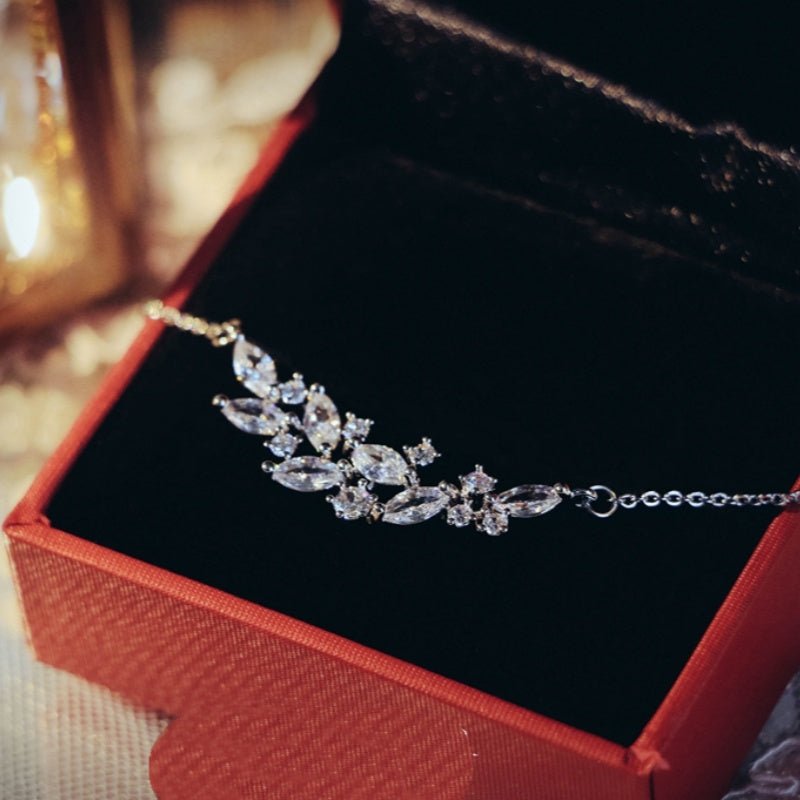 French Exquisite Zircon Leaves Super Fairy Bridal Wedding Necklace Earrings - Luzilly Bridal & Apparel