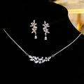 French Exquisite Zircon Leaves Super Fairy Bridal Wedding Necklace Earrings - Luzilly Bridal & Apparel
