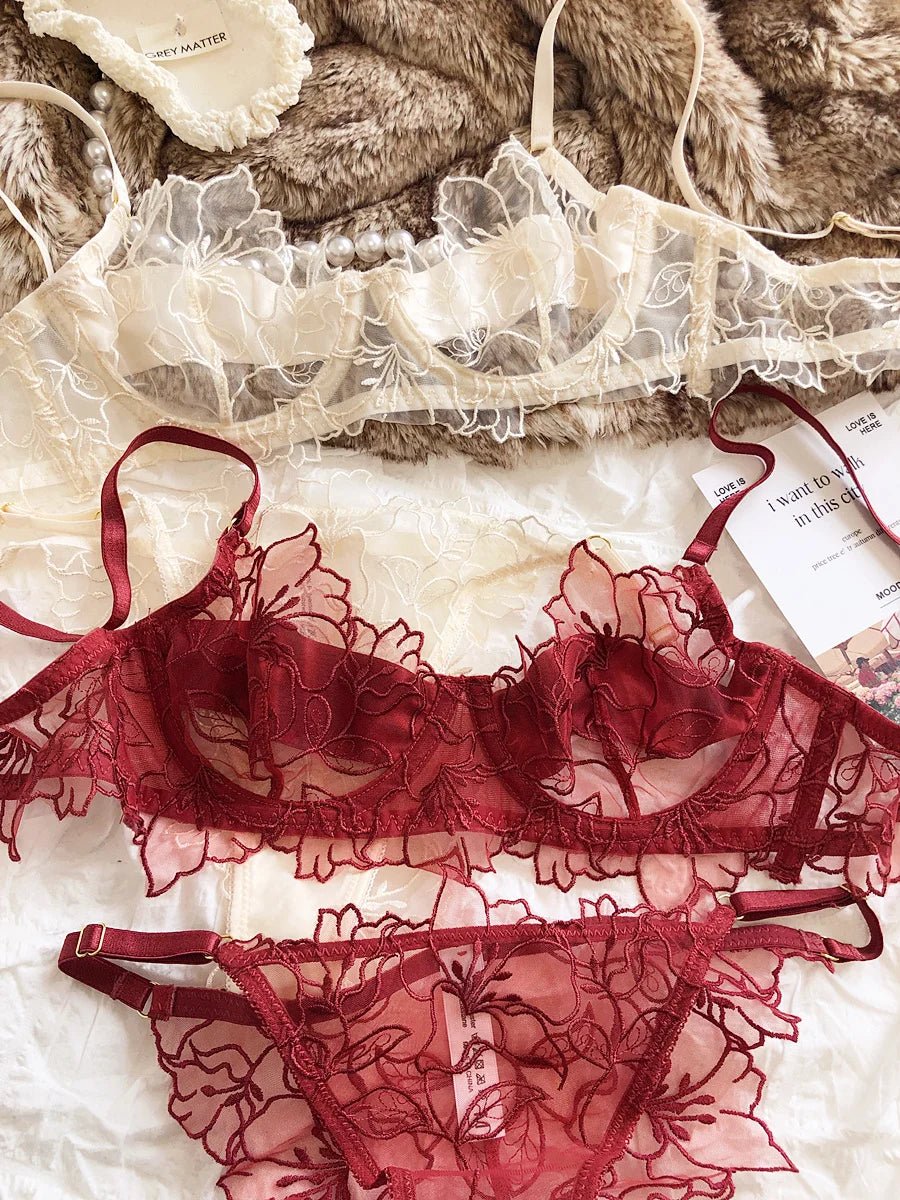 French Floral Embroidery Bra & Panty Set - Luzilly Bridal & Apparel