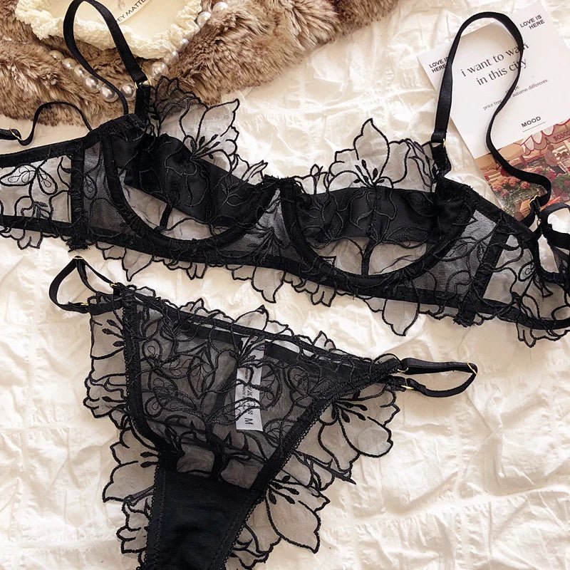 French Floral Embroidery Bra & Panty Set - Luzilly Bridal & Apparel