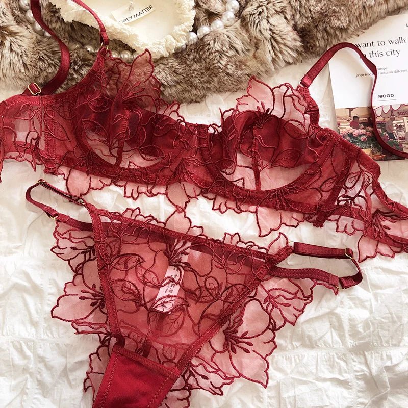 French Floral Embroidery Bra & Panty Set - Luzilly Bridal & Apparel