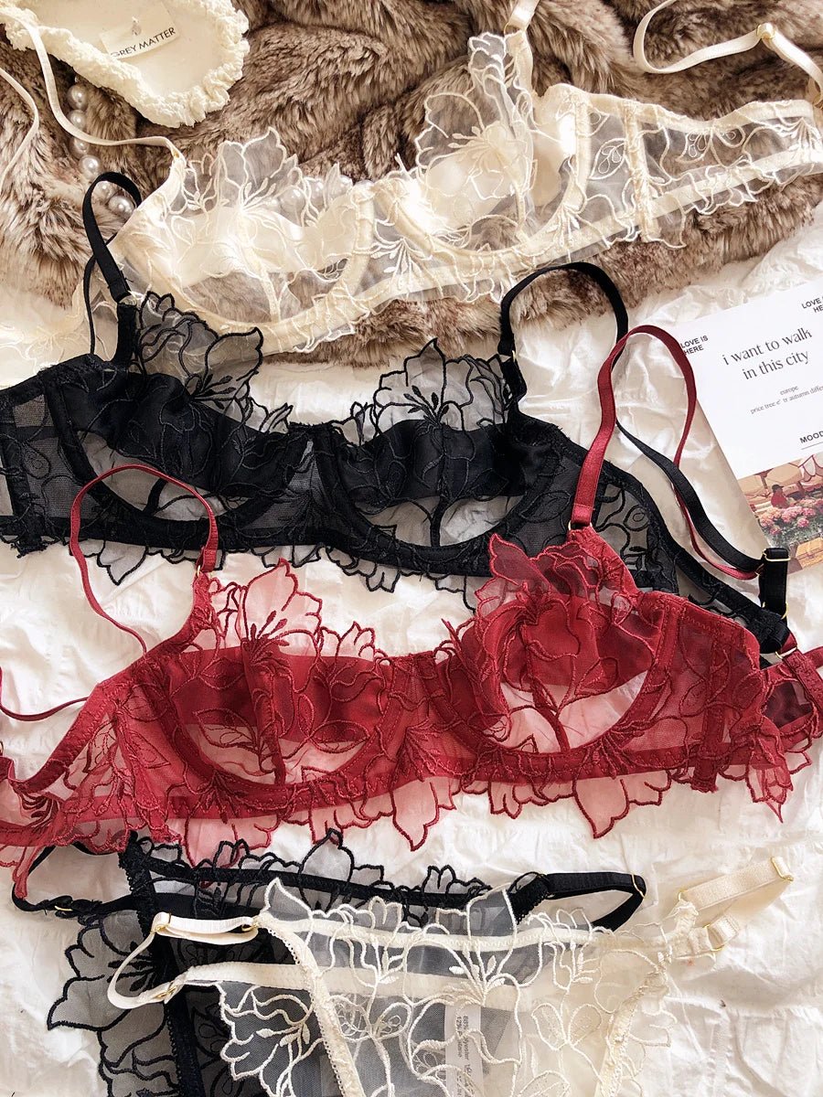 French Floral Embroidery Bra & Panty Set - Luzilly Bridal & Apparel