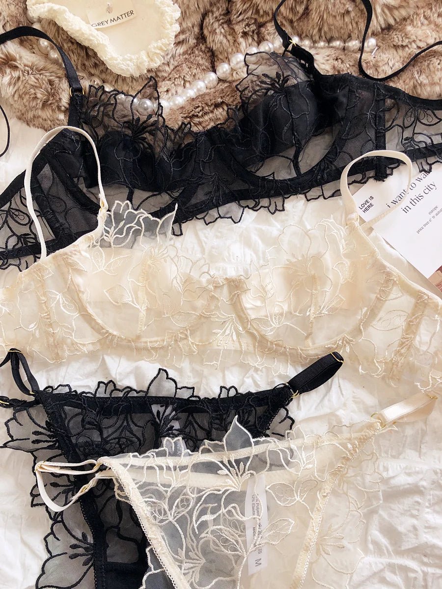 French Floral Embroidery Bra & Panty Set - Luzilly Bridal & Apparel