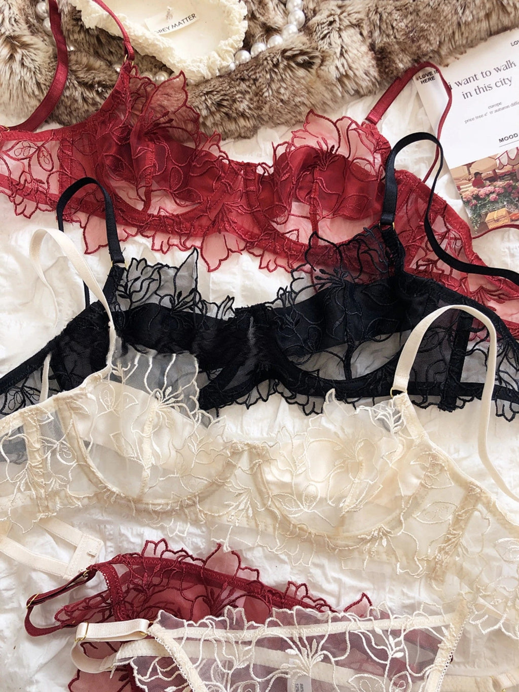 French Floral Embroidery Bra & Panty Set - Luzilly Bridal & Apparel