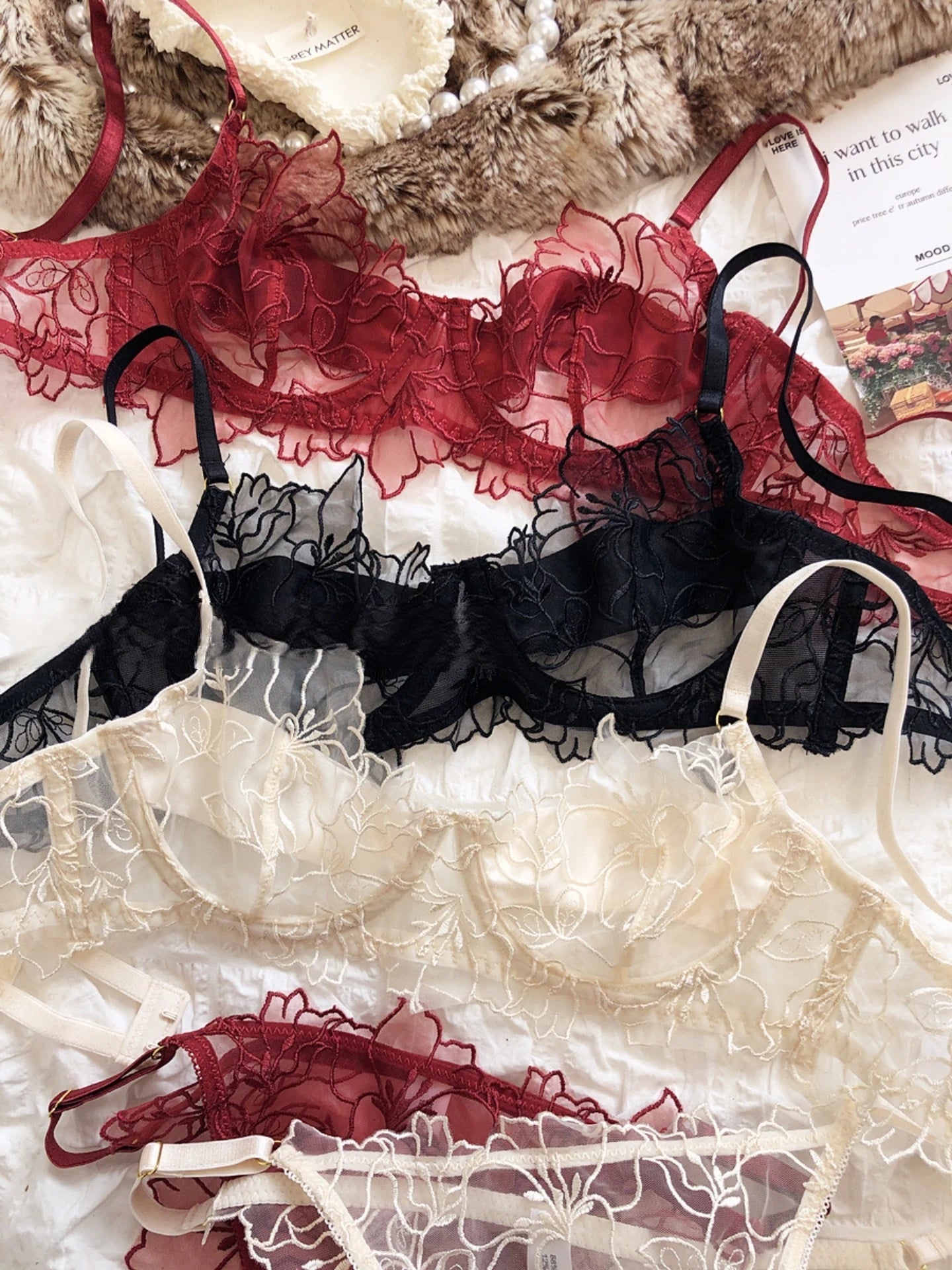 French Floral Embroidery Bra & Panty Set - Luzilly Bridal & Apparel