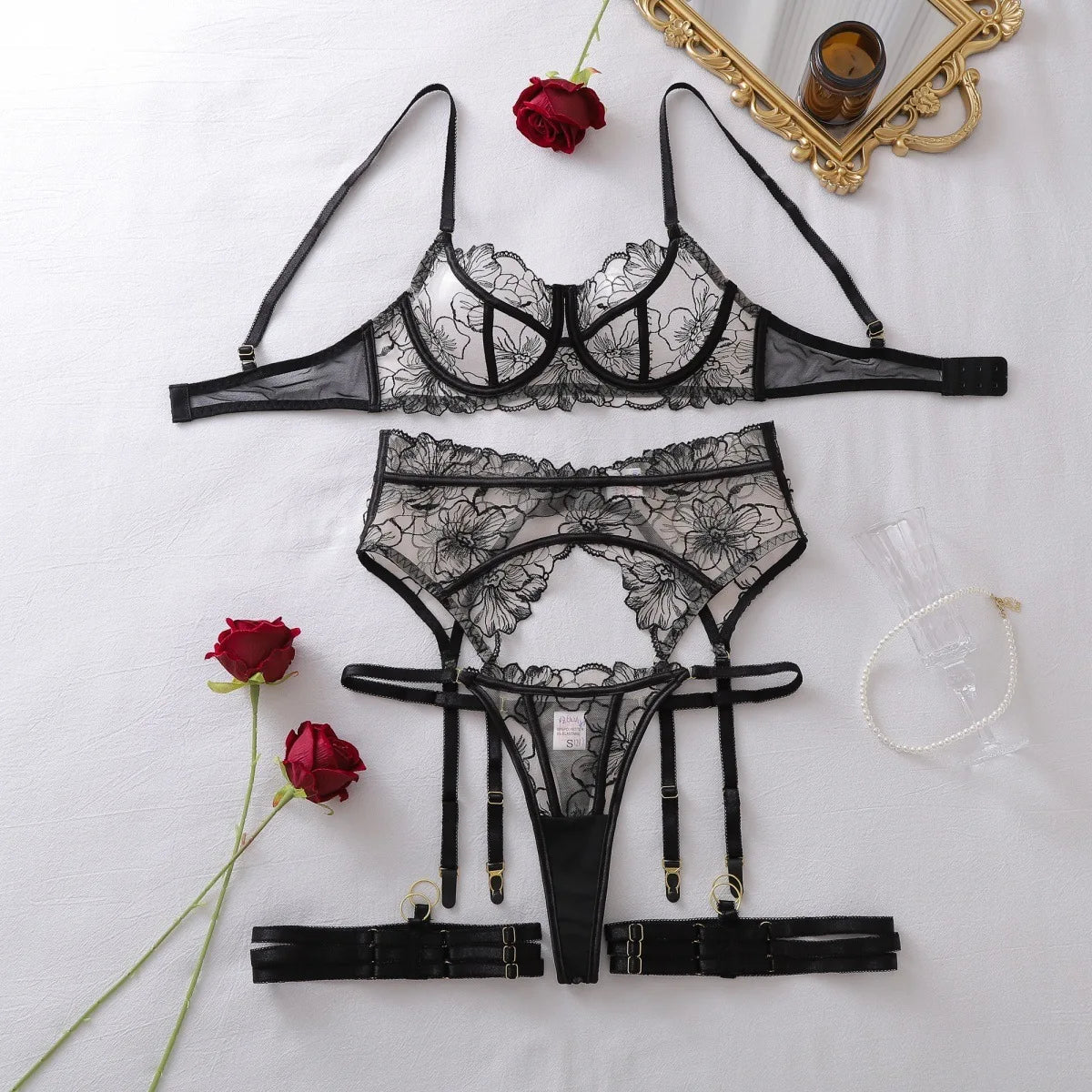 French Floral Lace Bridal Lingerie Set - Luzilly Bridal & Apparel