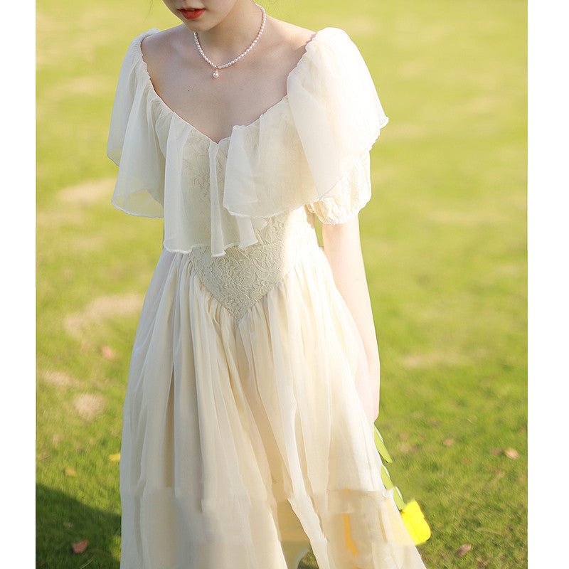 French Retro Light Wedding Puff Sleeve Lace Dress - Luzilly Bridal & Apparel
