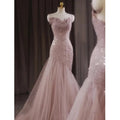 French-Style Pink Sequin Mermaid Wedding Dress with Lace-Up Back - Luzilly Bridal & Apparel