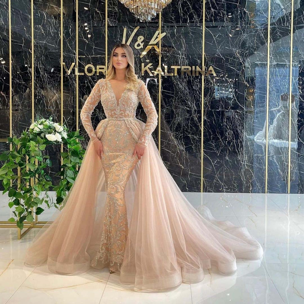 French Style Simple Long-sleeved Palace Style Wedding Dress - Luzilly Bridal & Apparel