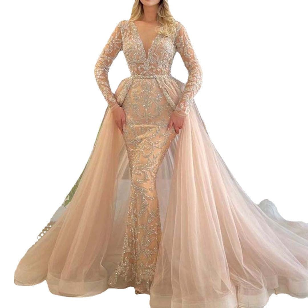 French Style Simple Long-sleeved Palace Style Wedding Dress - Luzilly Bridal & Apparel