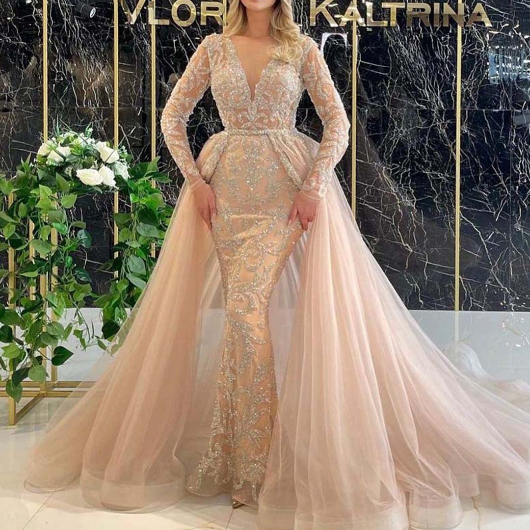 French Style Simple Long-sleeved Palace Style Wedding Dress - Luzilly Bridal & Apparel