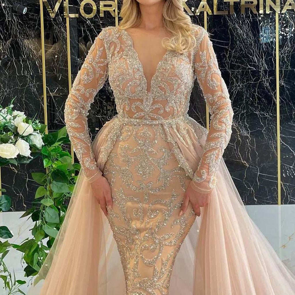 French Style Simple Long-sleeved Palace Style Wedding Dress - Luzilly Bridal & Apparel