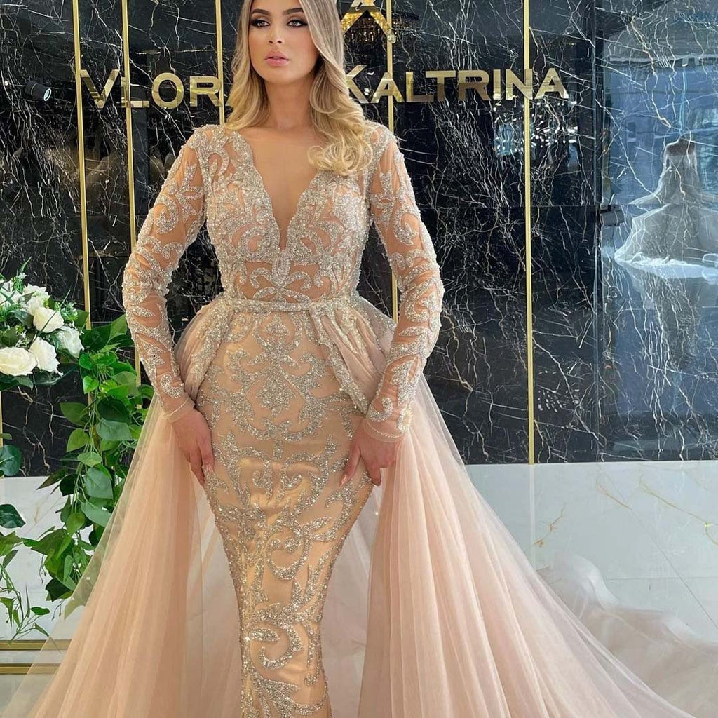French Style Simple Long-sleeved Palace Style Wedding Dress - Luzilly Bridal & Apparel