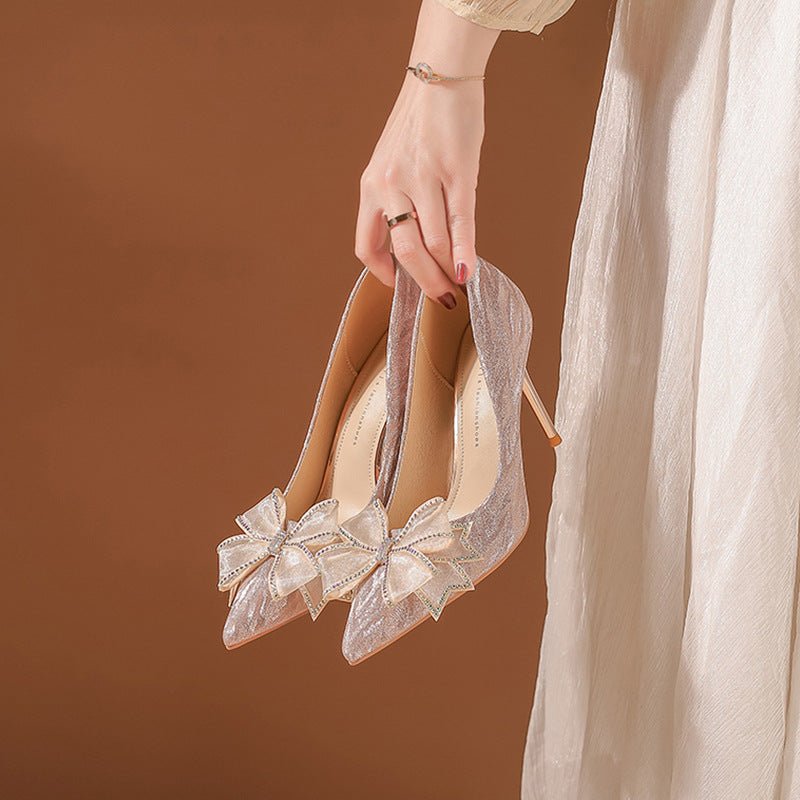 French Wedding Shoes Women's High Heel Crystal Shoes Slim Heels - Luzilly Bridal & Apparel