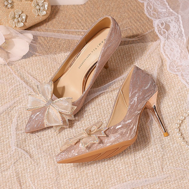 French Wedding Shoes Women's High Heel Crystal Shoes Slim Heels - Luzilly Bridal & Apparel