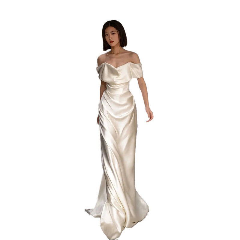 French White Off-shoulder Light Wedding Dress - Luzilly Bridal & Apparel