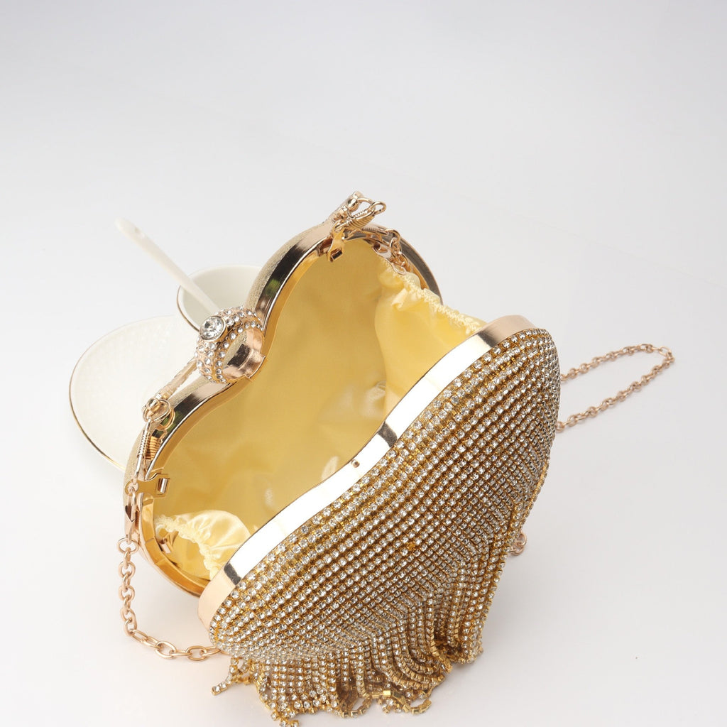 Fringed Rhinestone Bag, Birthday Party purse, Heart Shape Dinner Bag evening Clutch Purse Party, Prom Bag, Party Purse, Prom Bags Clutch, Wedding Purse Crossbody Chain - Luzilly Bridal & Apparel