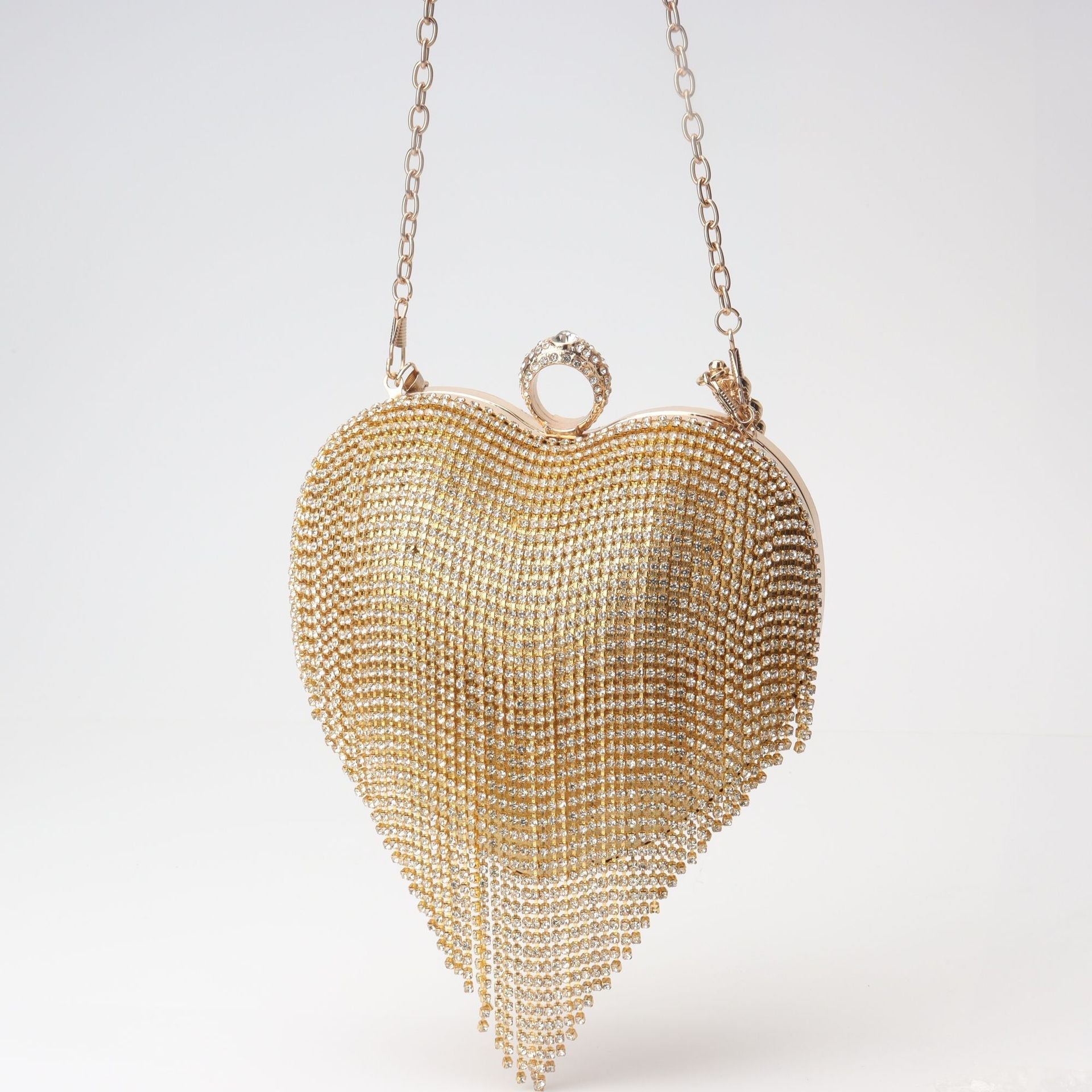 Fringed Rhinestone Bag, Birthday Party purse, Heart Shape Dinner Bag evening Clutch Purse Party, Prom Bag, Party Purse, Prom Bags Clutch, Wedding Purse Crossbody Chain - Luzilly Bridal & Apparel