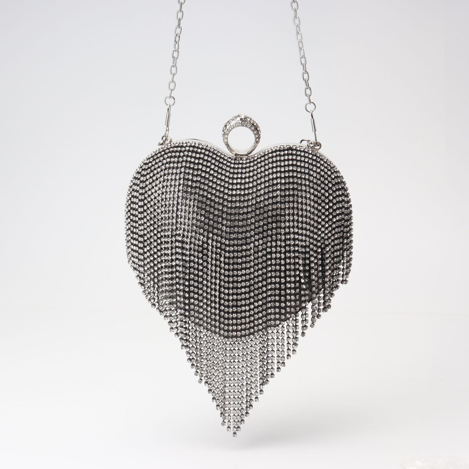 Fringed Rhinestone Bag, Birthday Party purse, Heart Shape Dinner Bag evening Clutch Purse Party, Prom Bag, Party Purse, Prom Bags Clutch, Wedding Purse Crossbody Chain - Luzilly Bridal & Apparel