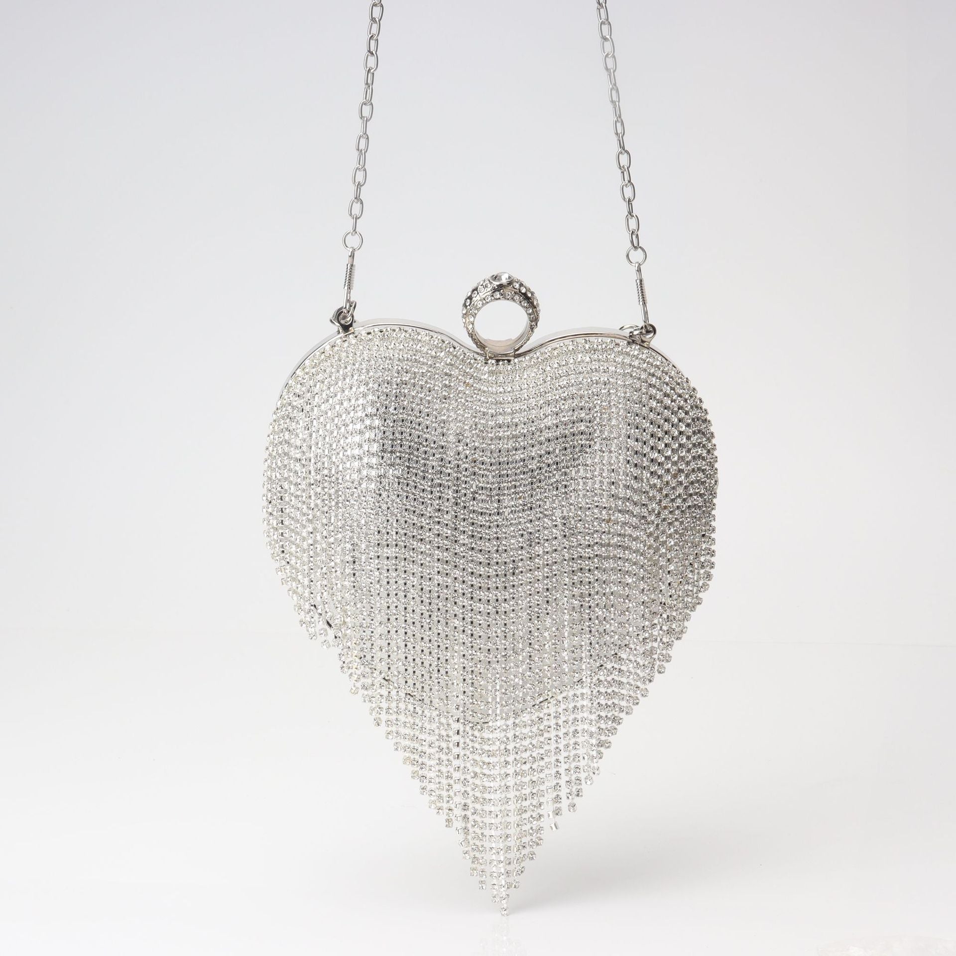 Fringed Rhinestone Bag, Birthday Party purse, Heart Shape Dinner Bag evening Clutch Purse Party, Prom Bag, Party Purse, Prom Bags Clutch, Wedding Purse Crossbody Chain - Luzilly Bridal & Apparel