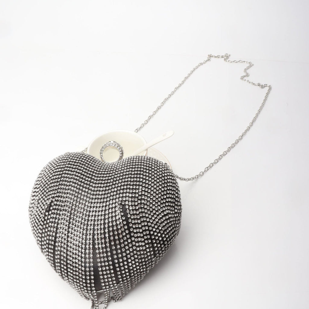 Fringed Rhinestone Bag, Birthday Party purse, Heart Shape Dinner Bag evening Clutch Purse Party, Prom Bag, Party Purse, Prom Bags Clutch, Wedding Purse Crossbody Chain - Luzilly Bridal & Apparel