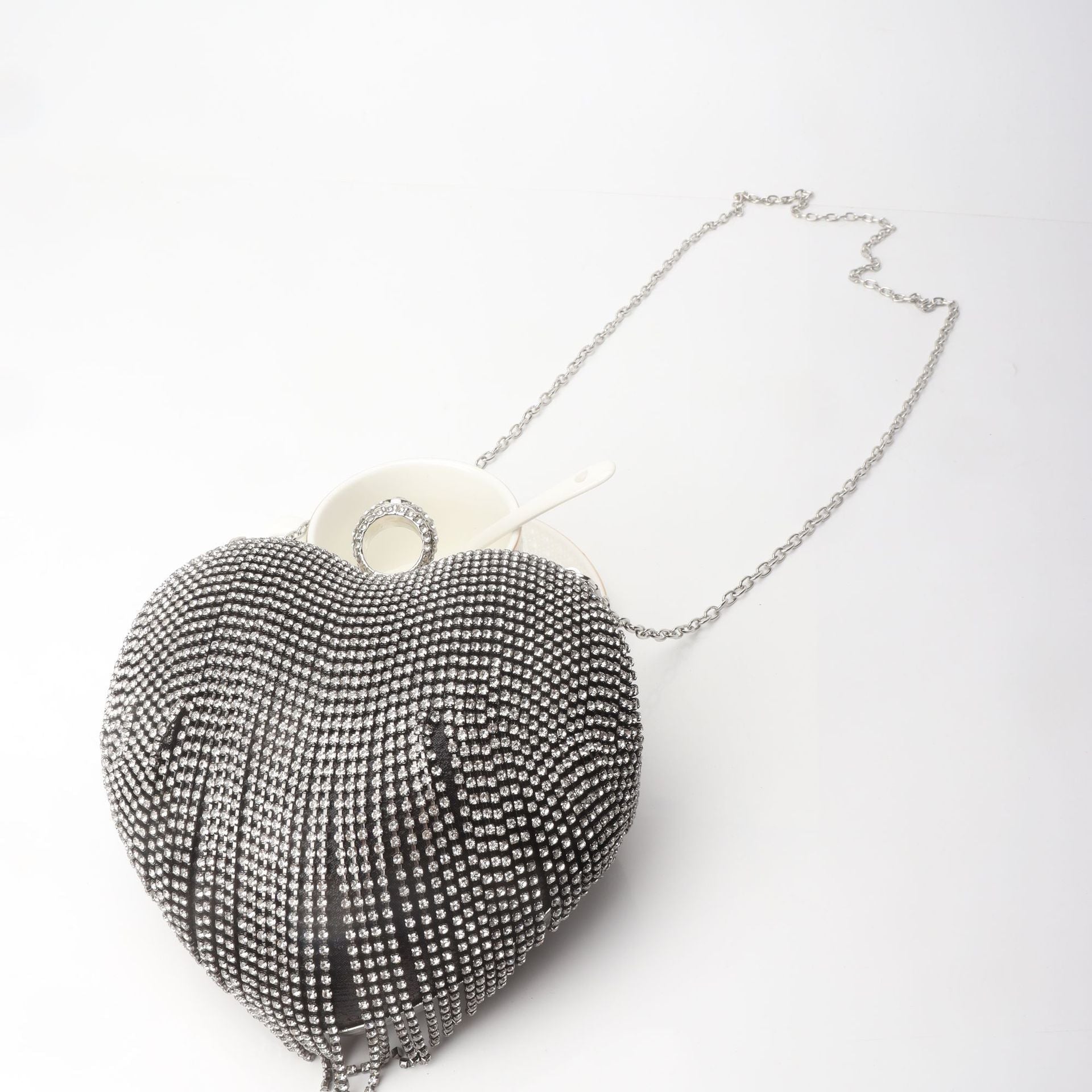 Fringed Rhinestone Bag, Birthday Party purse, Heart Shape Dinner Bag evening Clutch Purse Party, Prom Bag, Party Purse, Prom Bags Clutch, Wedding Purse Crossbody Chain - Luzilly Bridal & Apparel