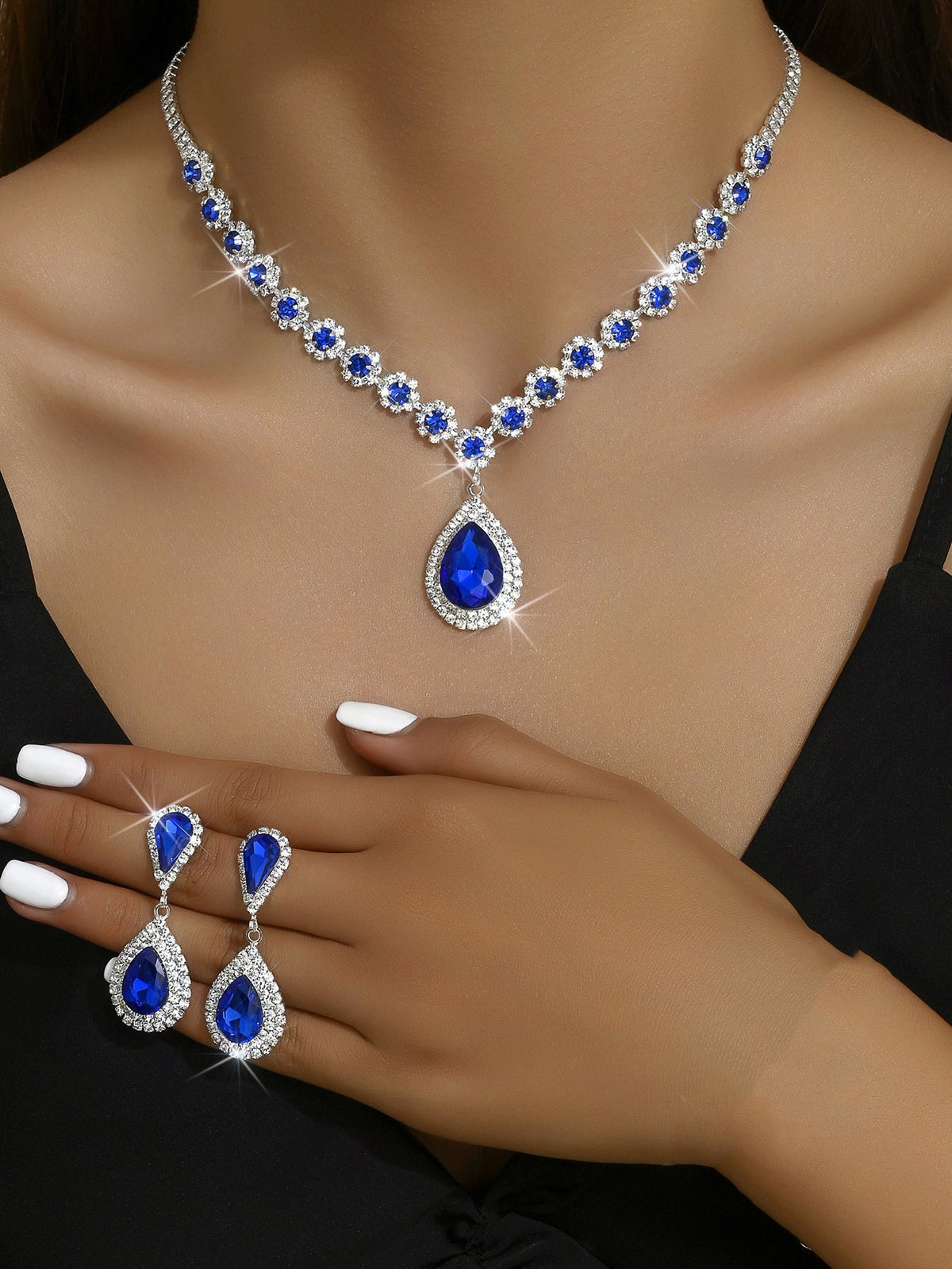 Full-Crystal Three-Piece Bridal Jewelry Set - Luzilly Bridal & Apparel