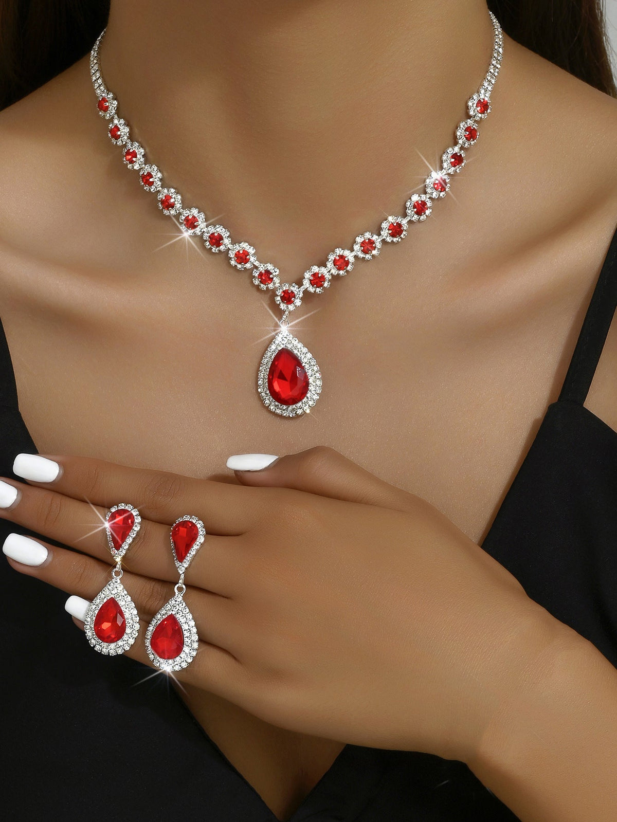 Full-Crystal Three-Piece Bridal Jewelry Set - Luzilly Bridal & Apparel