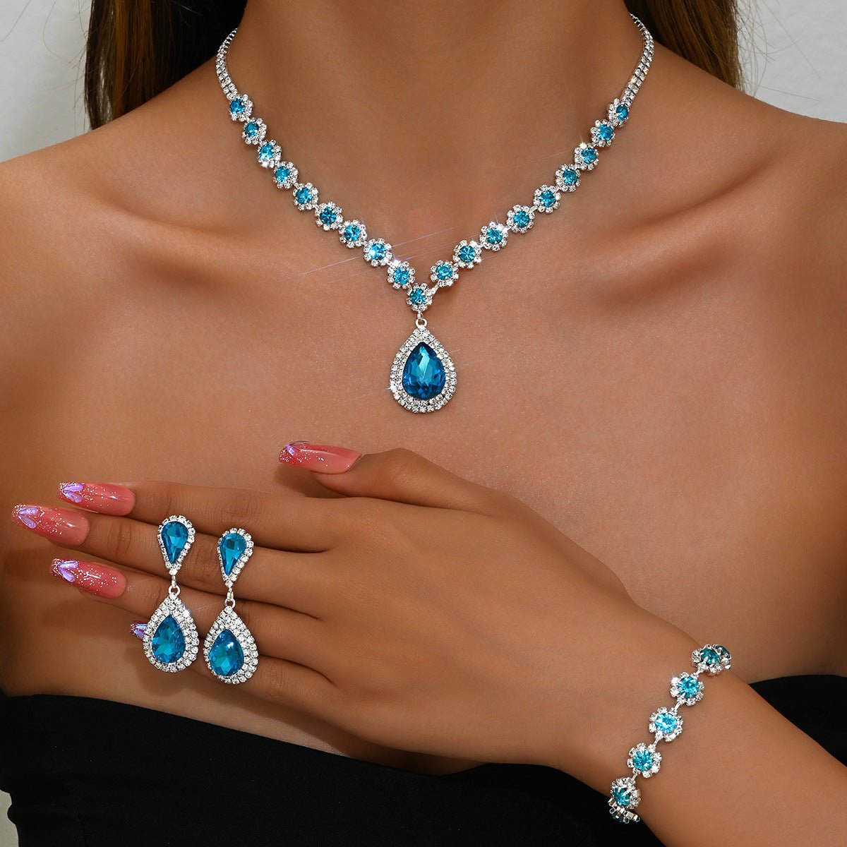 Full-Crystal Three-Piece Bridal Jewelry Set - Luzilly Bridal & Apparel