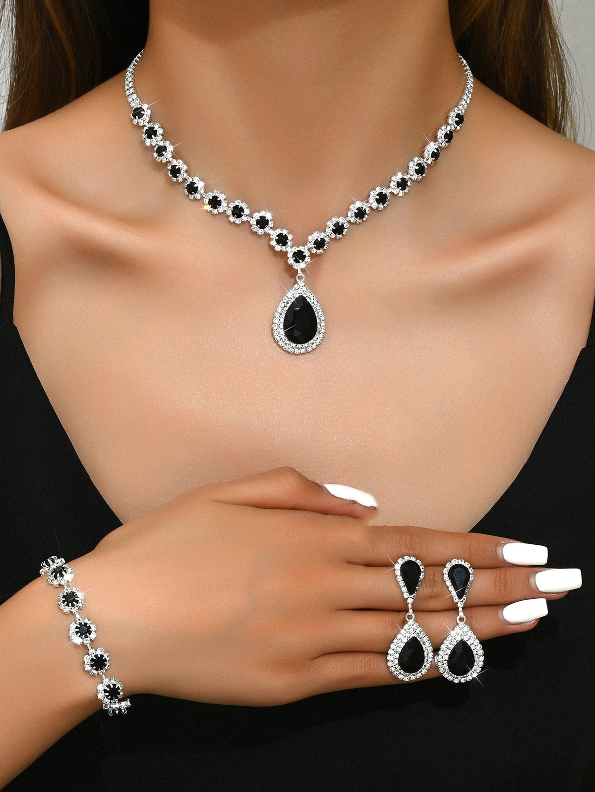 Full-Crystal Three-Piece Bridal Jewelry Set - Luzilly Bridal & Apparel
