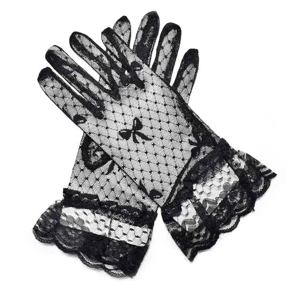 Full-Finger Lace Bridal Gloves with Bow - Luzilly Bridal & Apparel