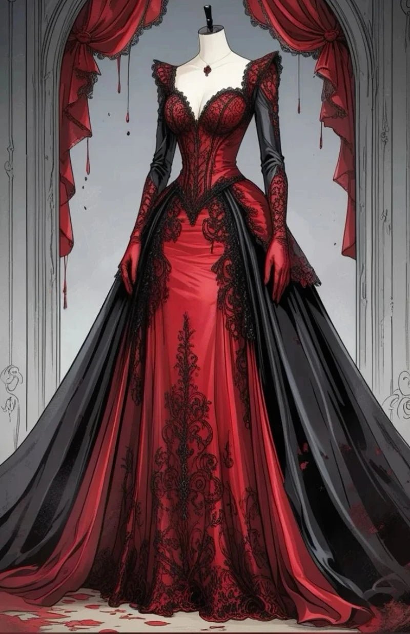 Full Sleeves Vampire Gothic Wedding Dress Lace Appliques A-Line Long Vintage Victorian Corset Bridal Gown Customized - Luzilly Bridal & Apparel