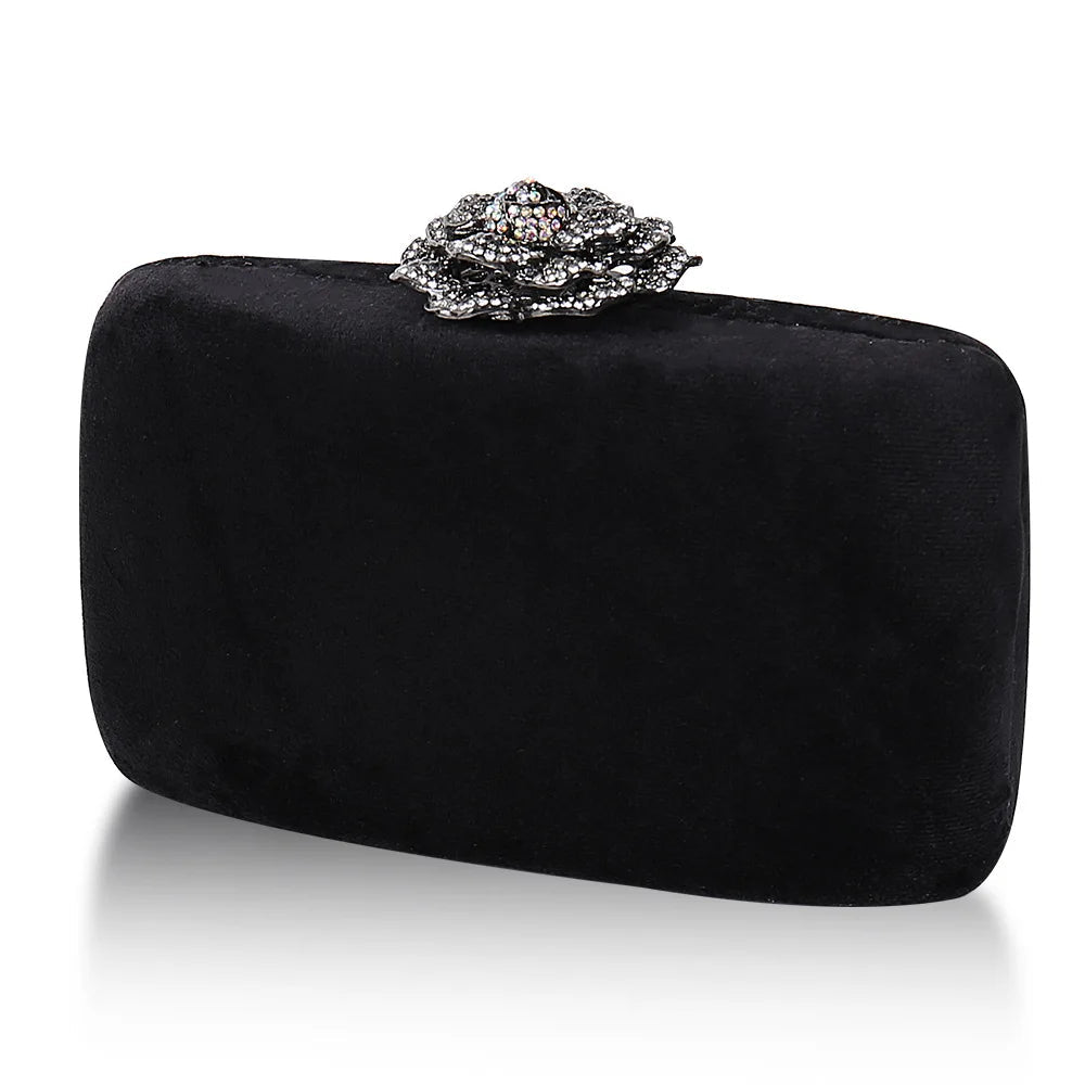 Fuzzy Corduroy Clutch with Diamond Flower - Luzilly Bridal & Apparel