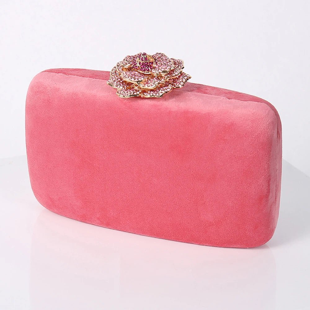 Fuzzy Corduroy Clutch with Diamond Flower - Luzilly Bridal & Apparel