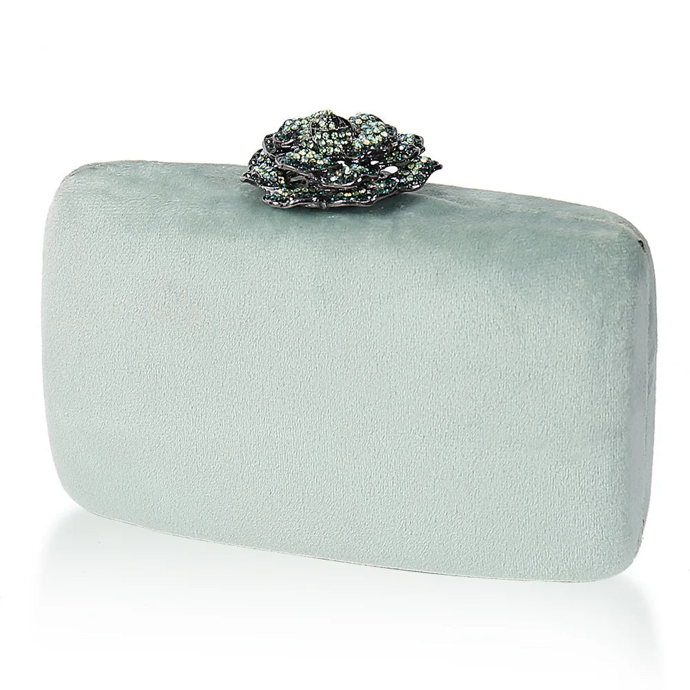 Fuzzy Corduroy Clutch with Diamond Flower - Luzilly Bridal & Apparel